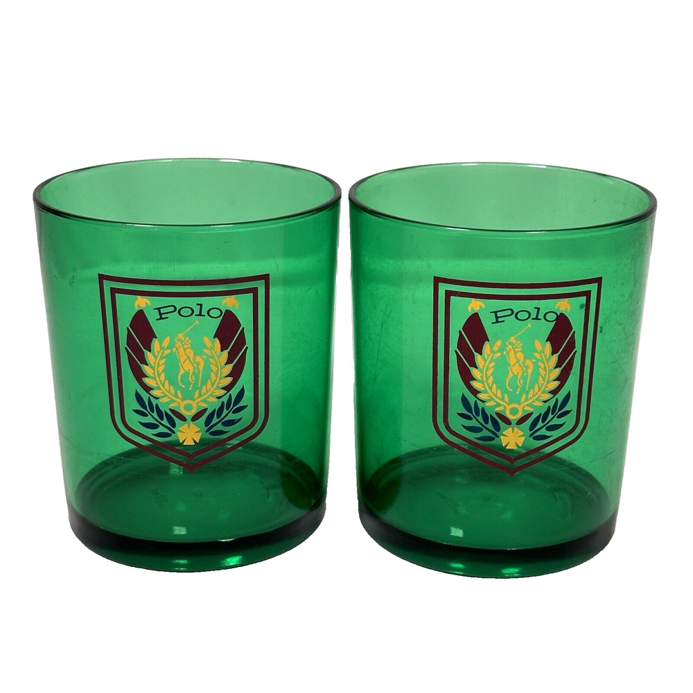 Vintage Polo Acrylic Cups Glasses Tumblers Set of 2 Green Ralph Lauren HTF